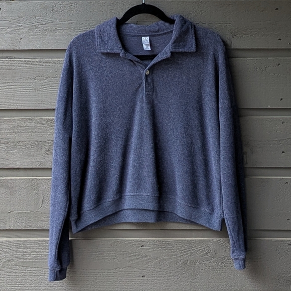 Alternative Apparel Navy Blue Terry Cloth Long Sleeve Polo Shirt XS - Picture 7 of 7